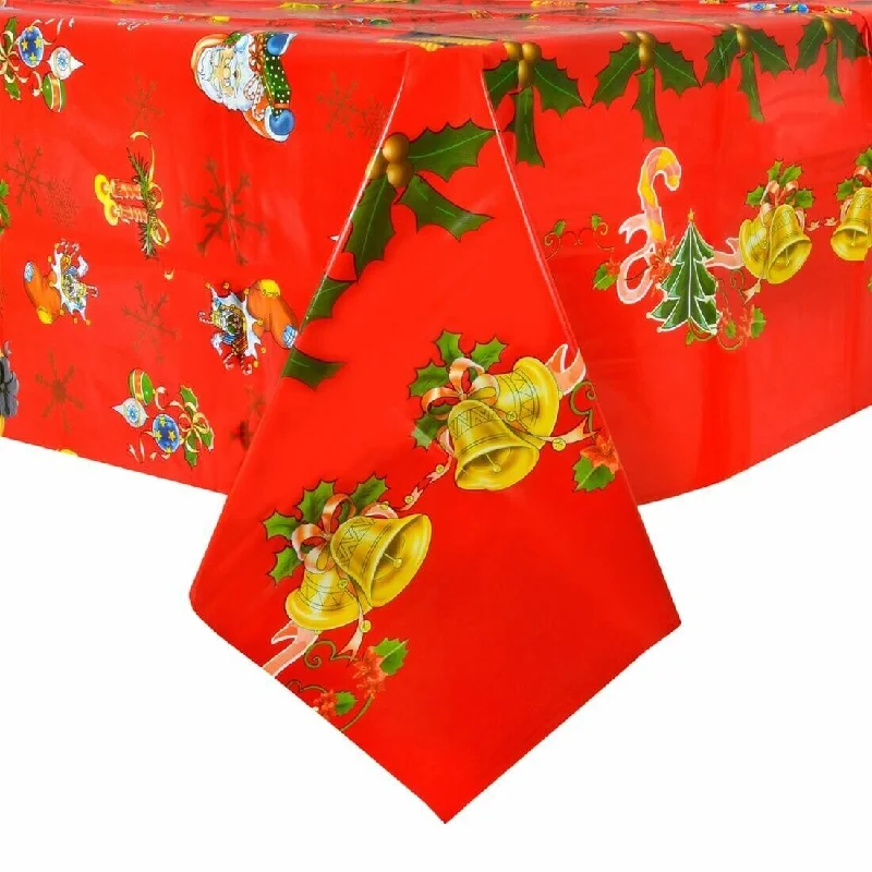 Red & Gold Bells Large Christmas Tablecloth PVC Vinyl Table Cover