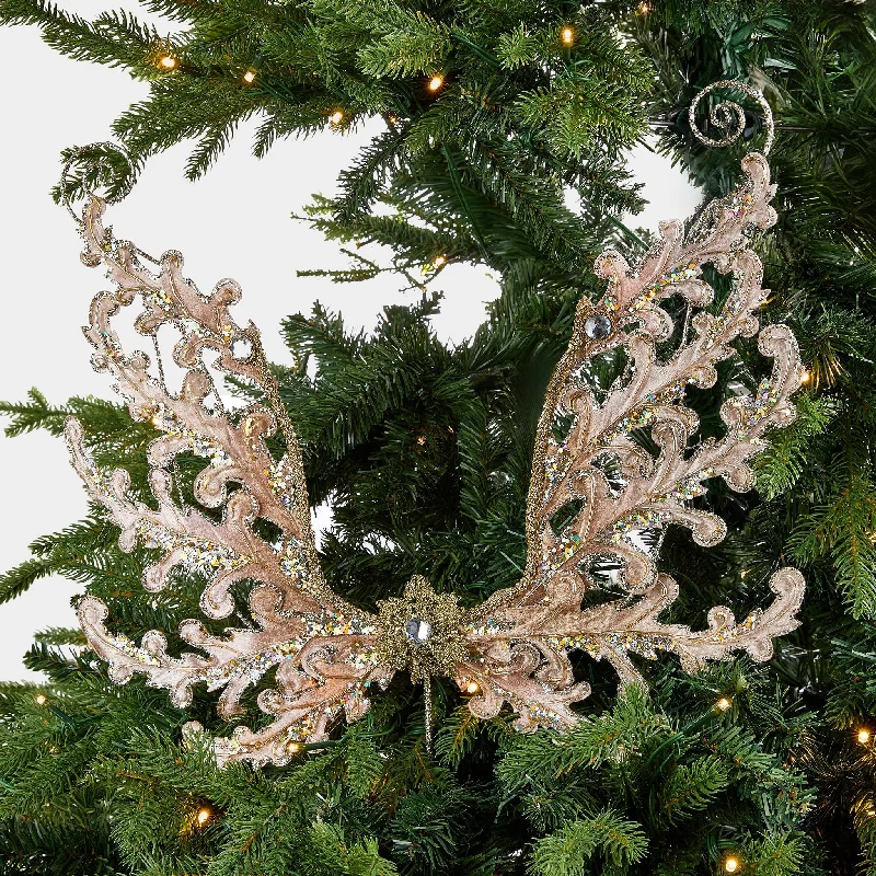 Rustic Angel Wing Ornament with Platinum Glitter