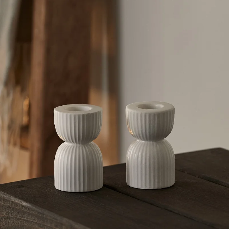 2 Matte White Ceramic Taper Candle Holders