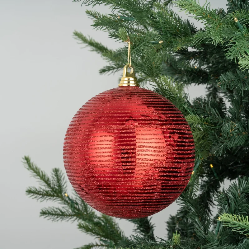 Red Ball Ornament with Red Glitter Stripes