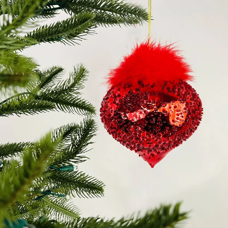 Red Onion Ornament with Feathers