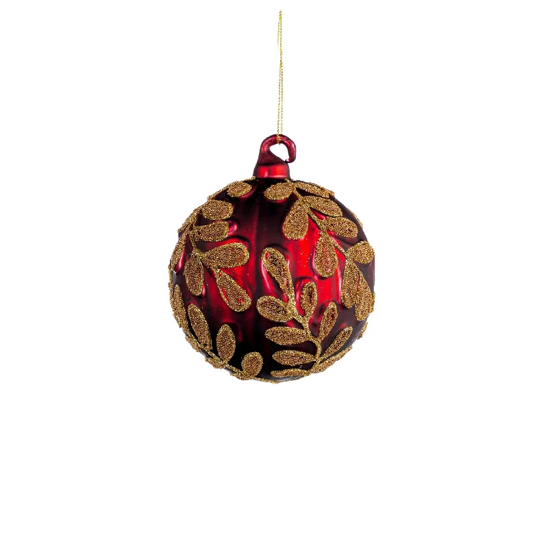 Red Ball Ornament with Antique Gold Motifs