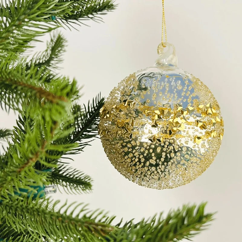 Silver Metallic Ball Ornament with Gold Sugar Beads