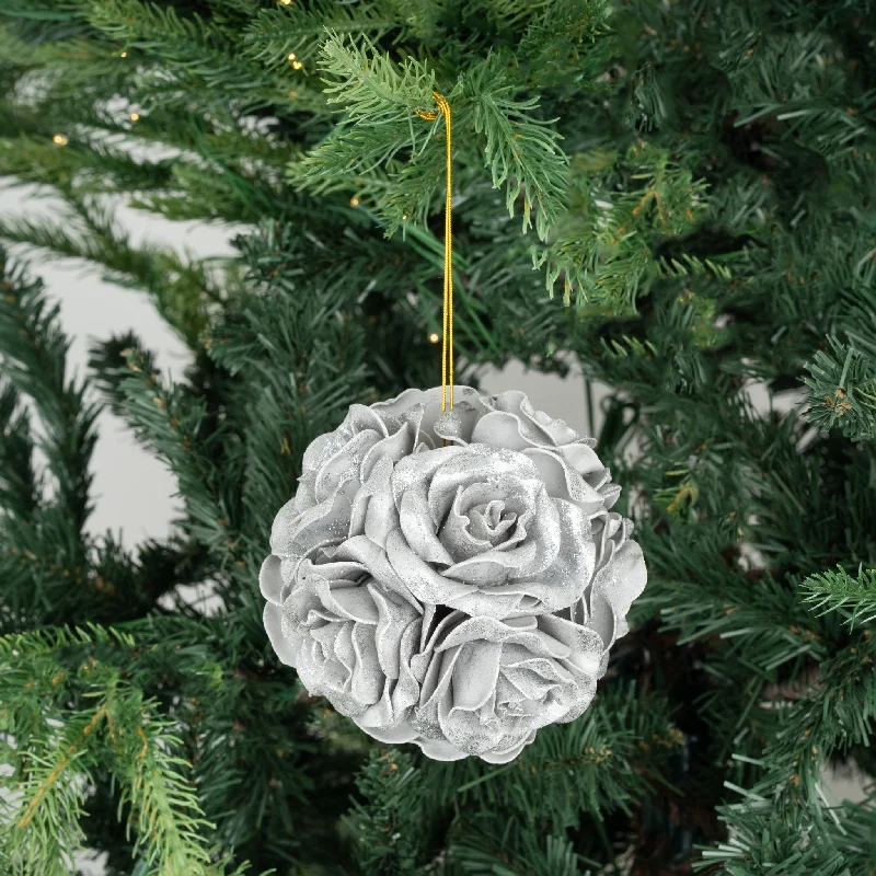 Silver Glitter Rose Flower Ornament