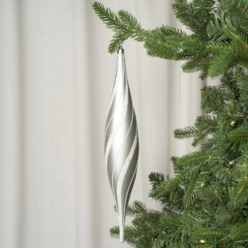 Silver Oval Drop Ornament with Glitter