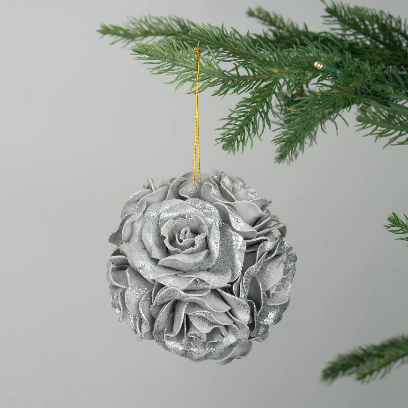 Silver Rose Foam Ball Ornament