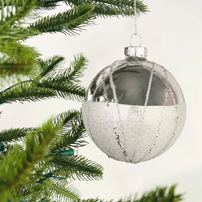 Sparkling Silver Ball Ornament with Matte Finish