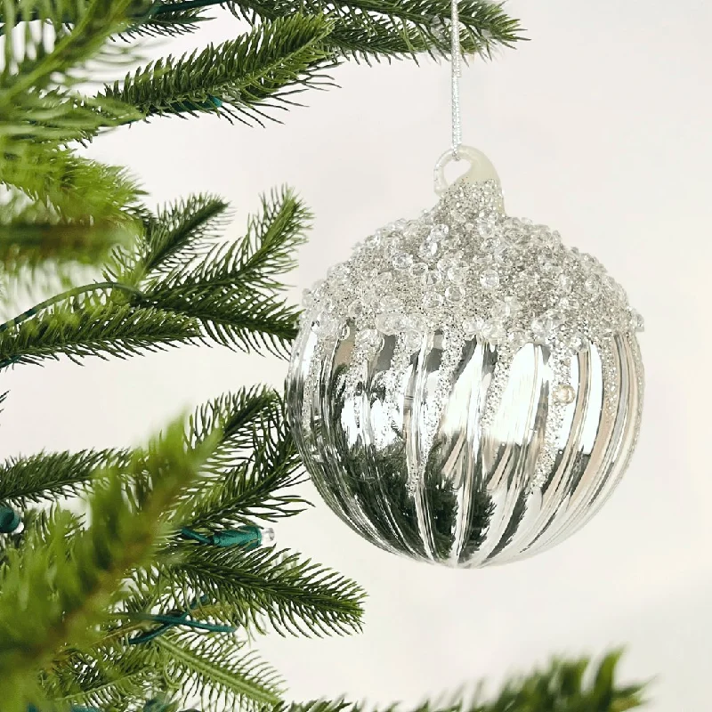 Sparkling Silver Glitter Ball Ornament