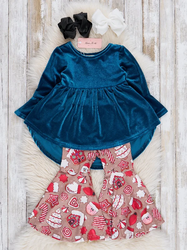 Teal Velvet Gingerbread Cookies Bell Bottoms Outfit