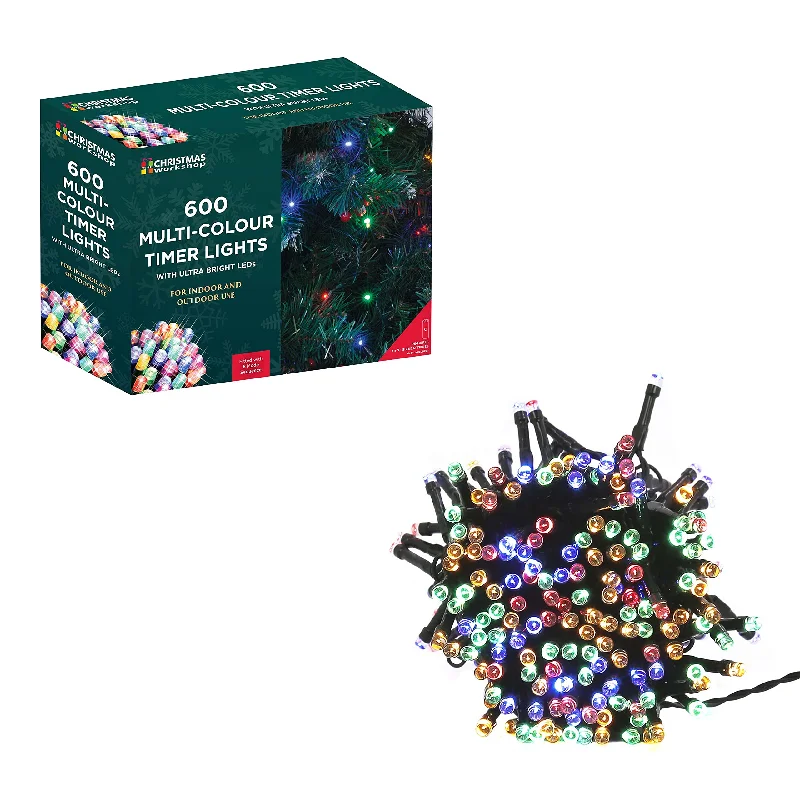 The Christmas Workshop 78240 Multi-Coloured Christmas Lights / 600 LED Christmas Tree Lights / 59.9 Metres Long / Battery Operated / Indoor Or Outdoor Christmas Decorations / 8 Light Modes