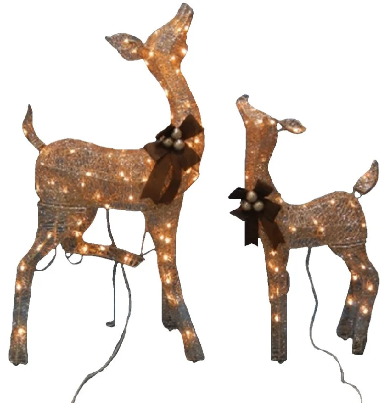 Warm White LED Doe and Fawn Sculpture Set