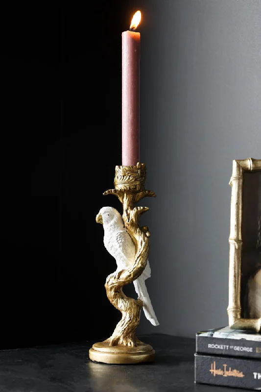 White Parrot Candlestick Holder