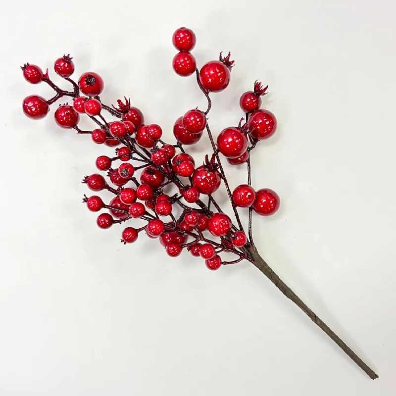 Waterproof Red Mixed Berry Crabapple Winter Spray Faux Holiday Christmas Stem Pick - 14"