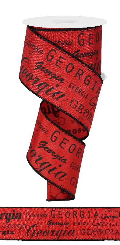 2.5"x10yd Georgia Print Red and Black Wired Edge Ribbon-Sports ribbon