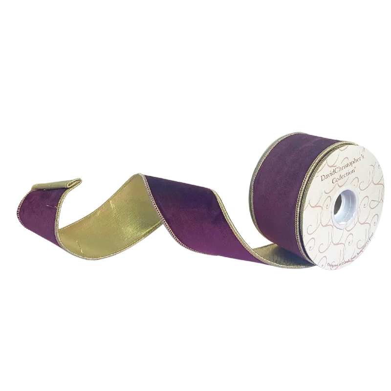 2.5”X10YD Purple Velvet Ribbon with Platinum Lame Back and Platinum Edge | IR