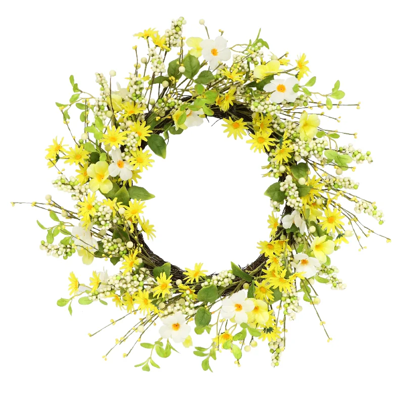 24" Artificial Daisy and Dogwood Wreath