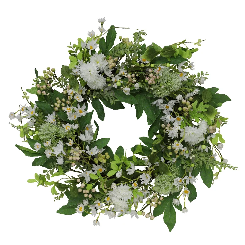 24" Artificial Daisy Spring Mixed Flower Wreath