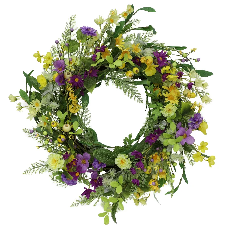 24" Artificial Spring Mixed Floral Wreath