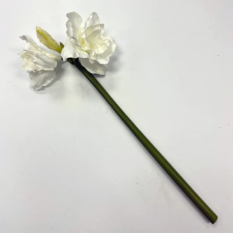 White Amaryllis Blooms & Bud Faux Winter Stem Christmas Decor