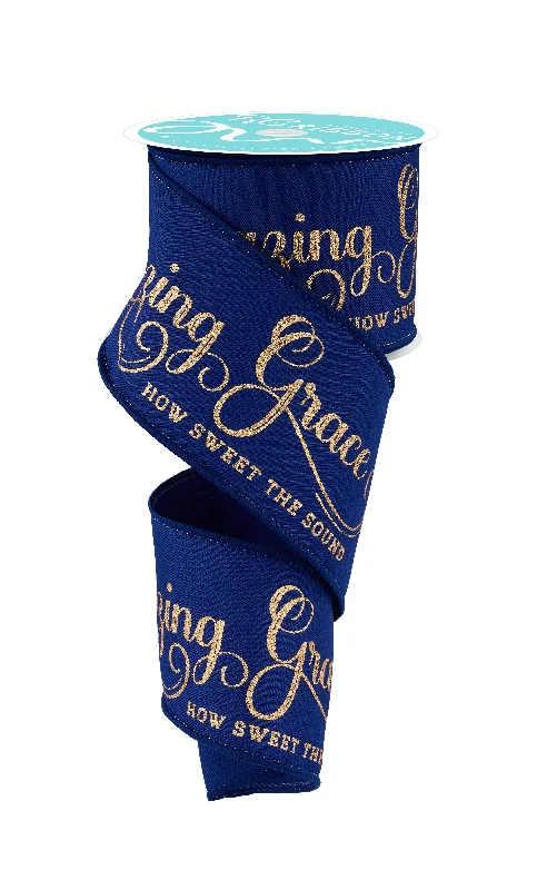 Amazing Grace 100% Polyester Navy Blue/Gold Ribbon, 2.5'' x 10yd, Ideal for Weddings and Funerals