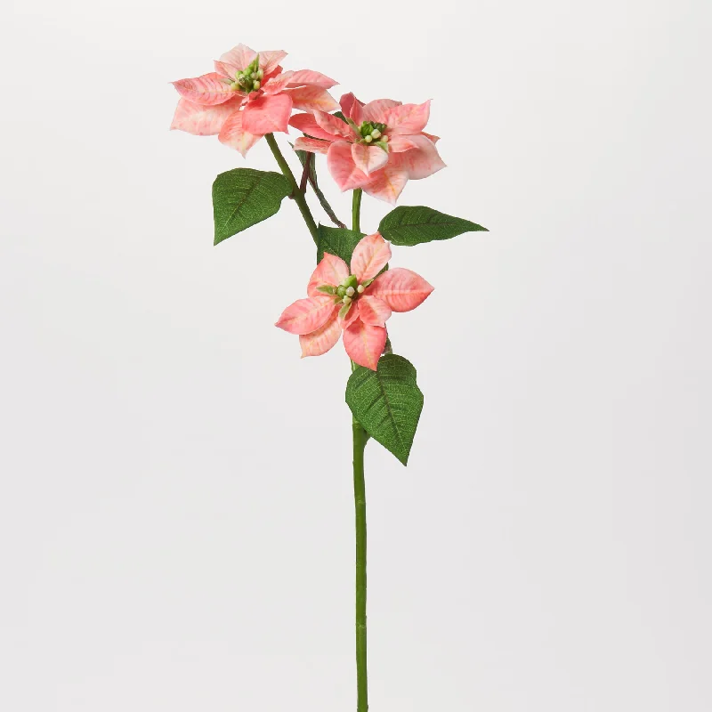 Peachy Pink Real Touch Poinsettia Stem Faux Decorative Christmas Spray - 24"