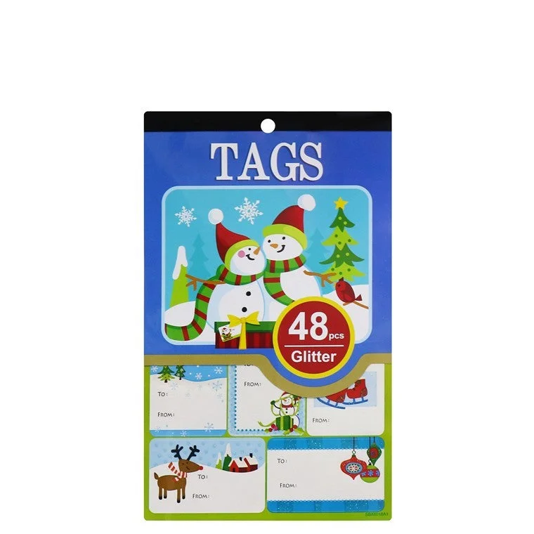 Xmas Tags Glitter or Foil, 48-60pk