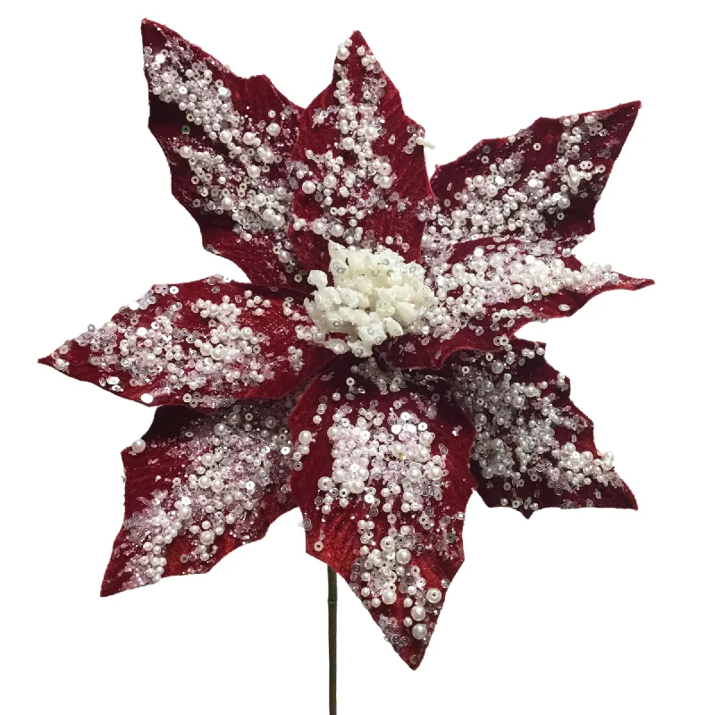 Santa's Suit Pearl Red Poinsettia Stem 22" | KS