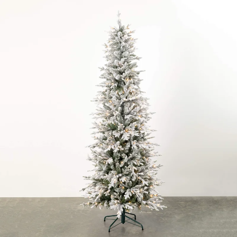 7' Lit Slim Flocked Xmas Tree