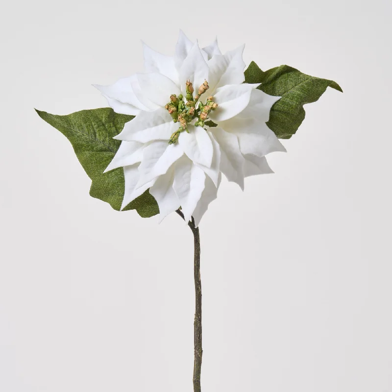 White Velvet Christmas Poinsettia Bloom 24" Single Stem Holiday Spray