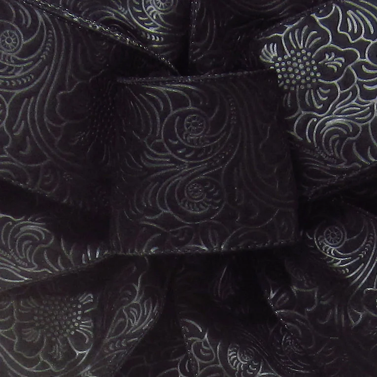 Wired Black Outdoor Floral Breeze Ribbon (#40-2.5"Wx10Yards)